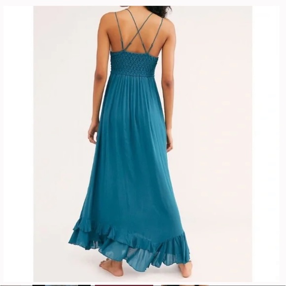 NWT Free People Adella Maxi Slip Dress in Teal Jewel Blue - Picture 2 of 12